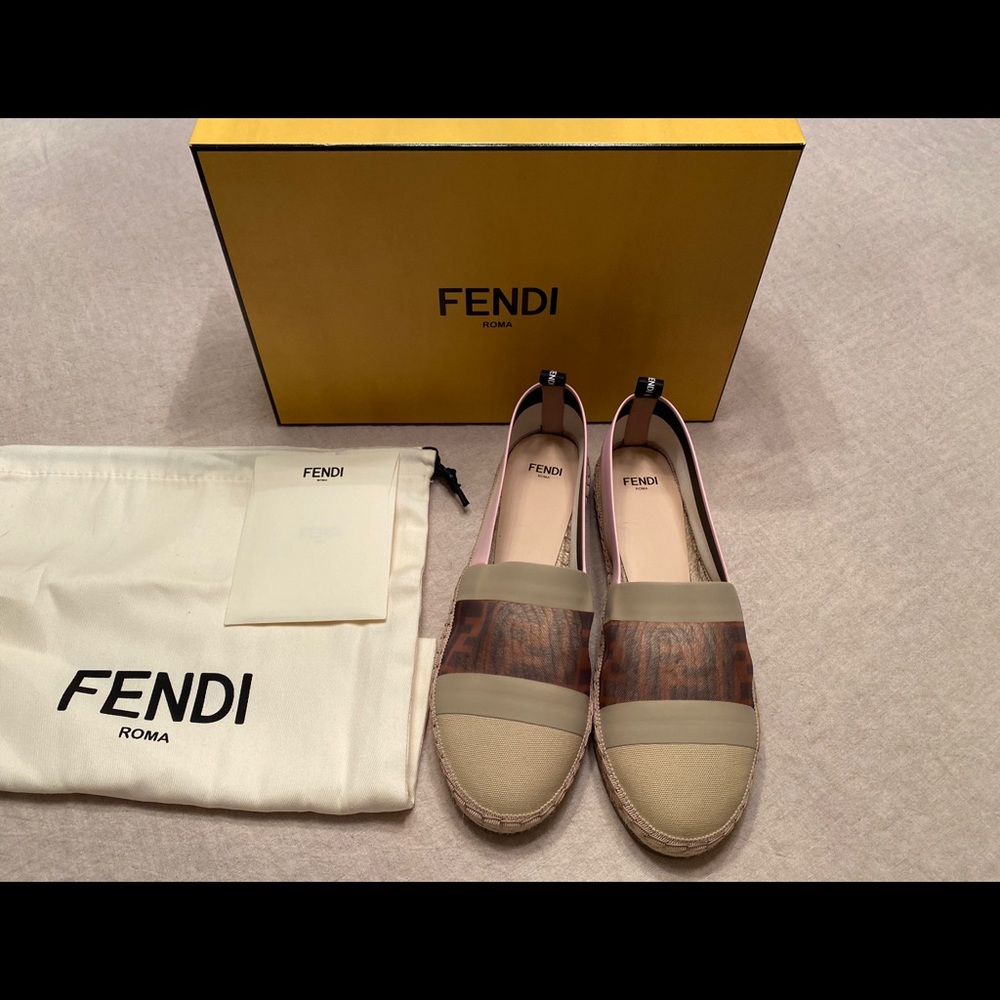 Tan/Pink Fendi Mesh FF Logo Canvas Espadrilles